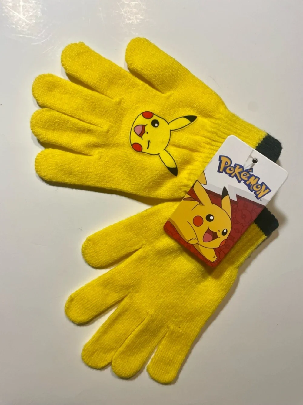 Pikachu Kids Yellow Knit Gloves NWT OSFM Anime Cartoon Fall Winter Wear Bioworld